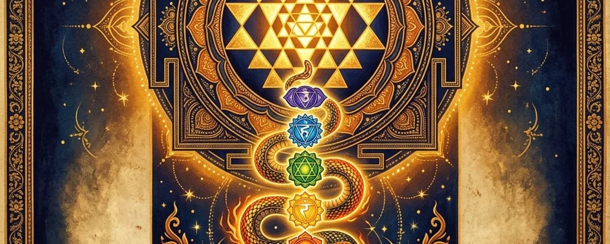 Sri Yantra with kundalini rising through the chakras