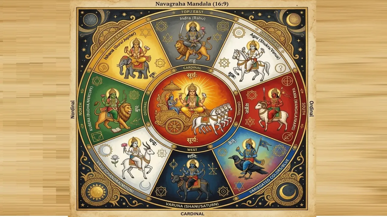 Navagraha mandala showing all nine planetary deities