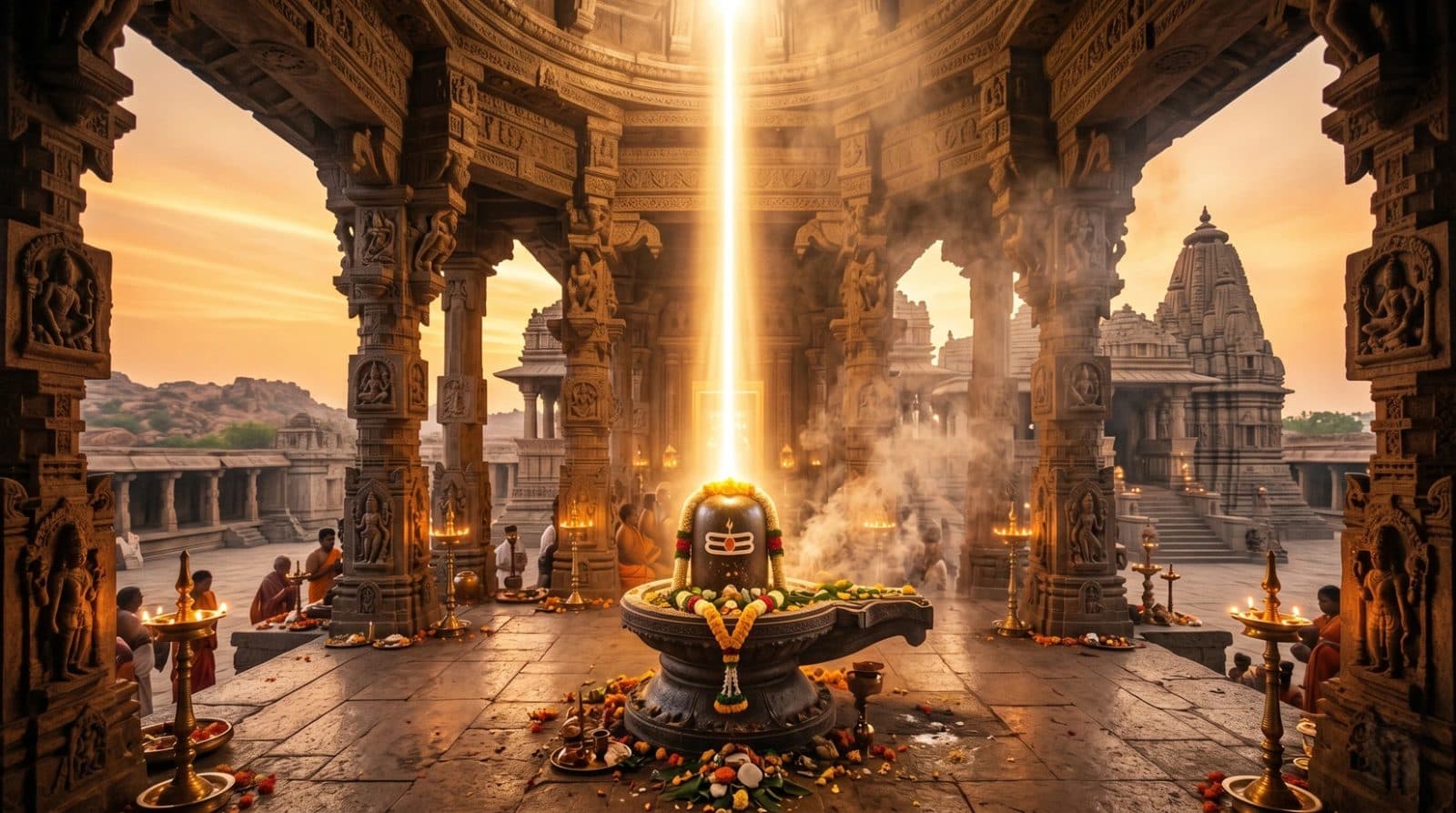 Glowing Shiva linga with divine light — 12 Jyotirlingas sacred pilgrimage