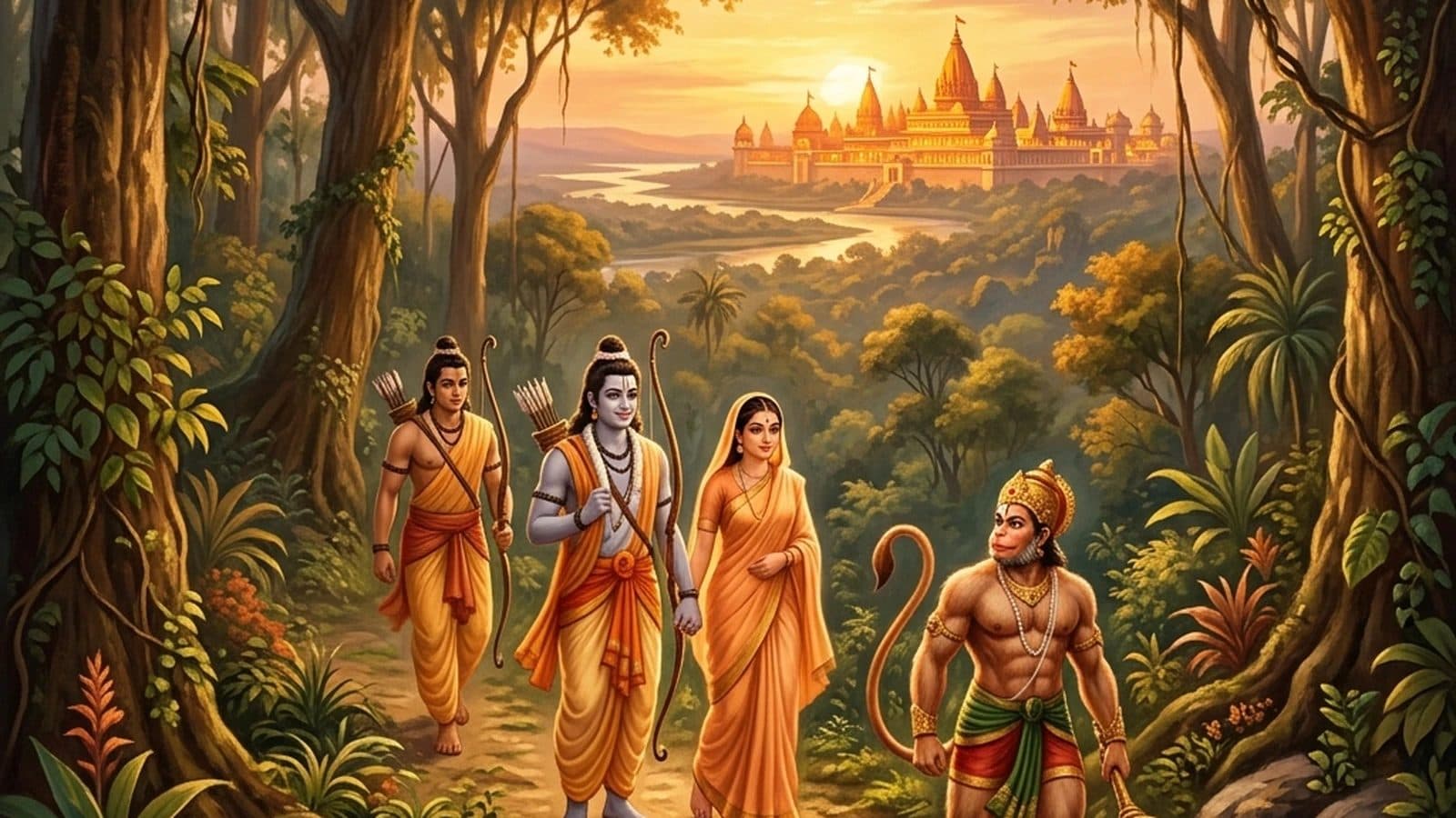 Rama, Sita, Lakshmana in the forest — Ramayana