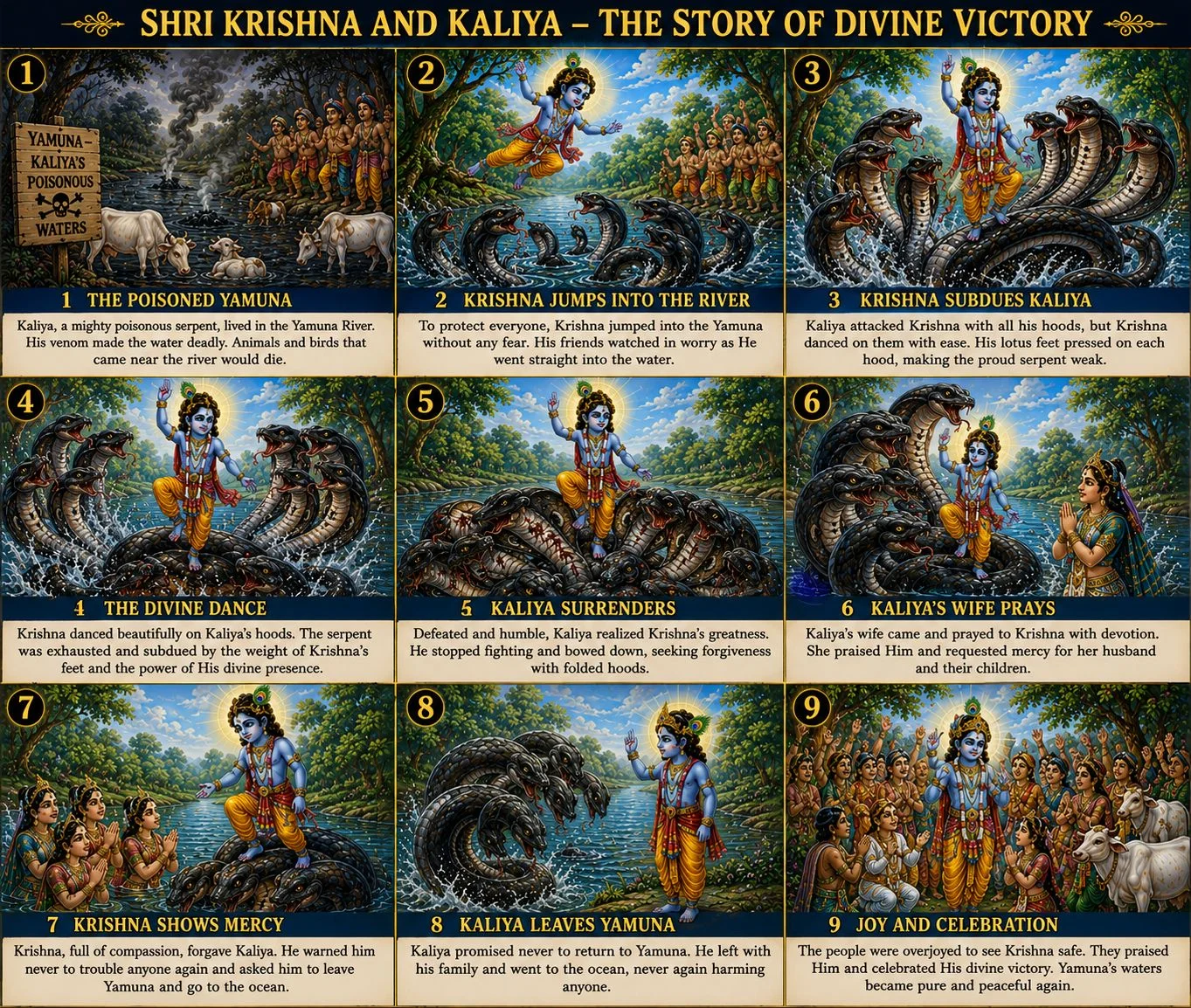 Krishna dances on the serpent Kaliya